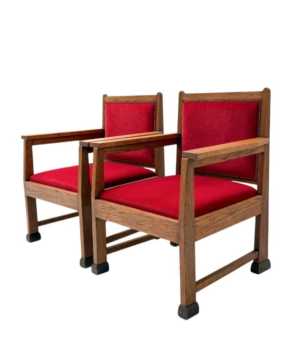 1920s Art Deco Lounge Chairs by Architect Schubad, Solid Oak & Velvet